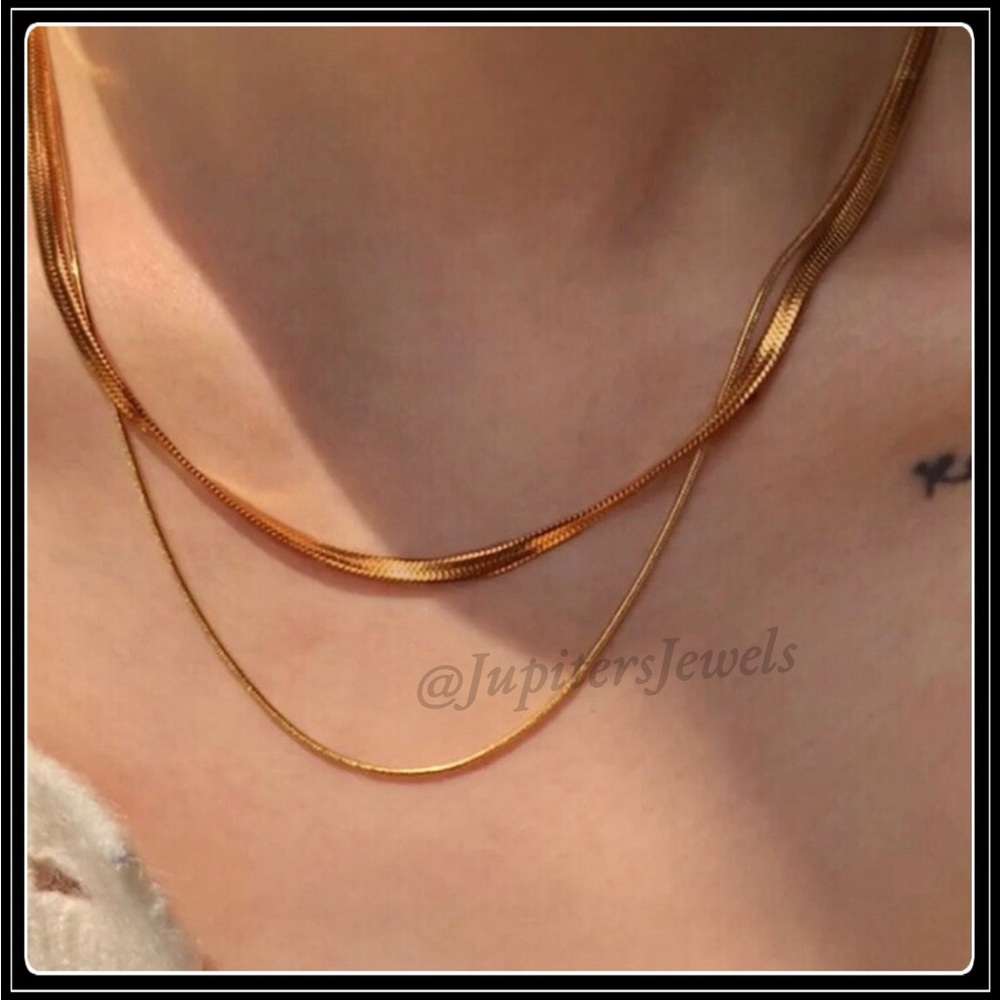 New Rose Gold 3mm Herringbone snake chain omega necklace
